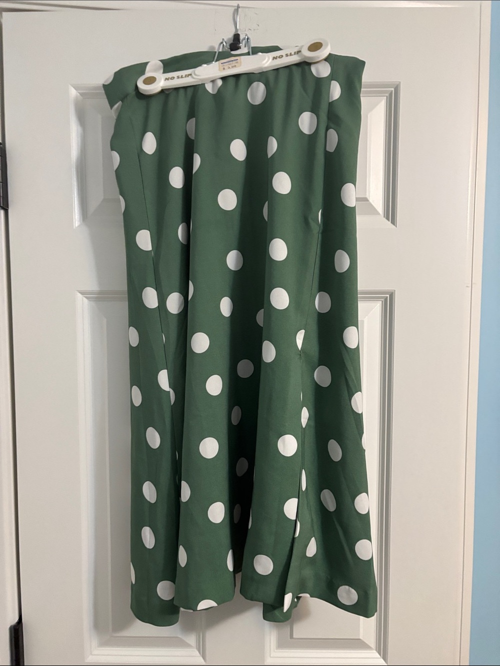 Ann Taylor Green Midi Skirt with White Polka Dots